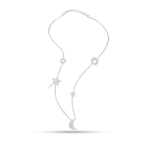 Collana Lunga Donna Con Pendente Sole E Luna - Gioiello In Argento 925 O Placcato Oro 18k - Design Originale In Scatola Regalo